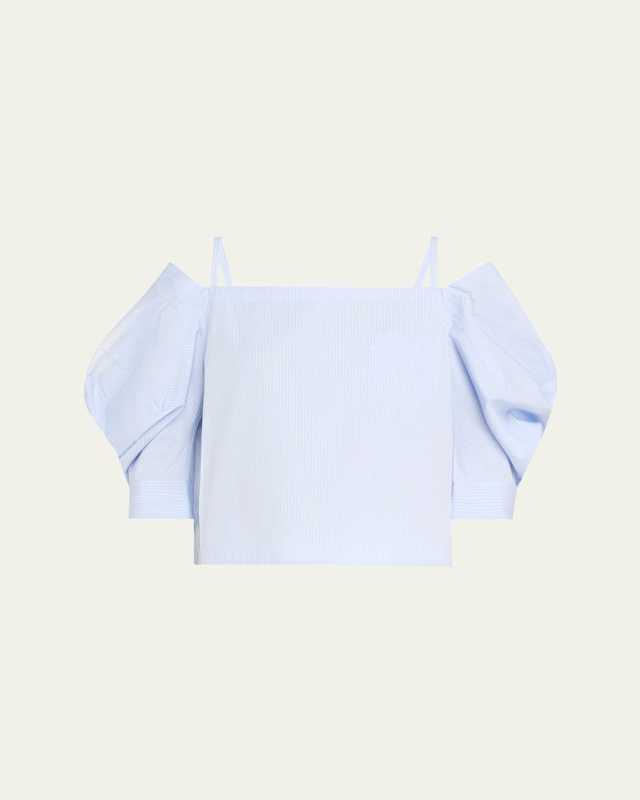 Stripe Cold-Shoulder Poplin Blouse